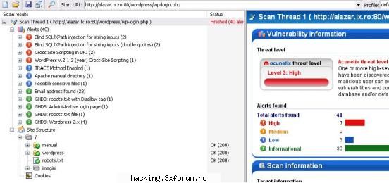 intrebare scuzatzi pentru dar gasit pana urma cateva aici este rezultatul scanarii acunetix web