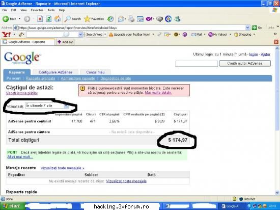 metoda legala:  google adsense
de asta am facut $ 174,97   :) 
dovada: baniii!