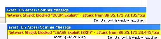 Antivirusul meu afiseaza atacuri de la doua exploituri - Avastul meu cu update la zi - Exploituri si POCs