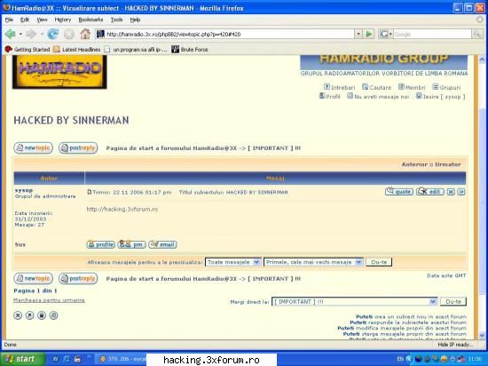 Deface pe un forum - Deci am spart forumu prin metoda lui Imperfect - Hacked
