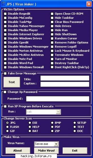 Virus Maker (Foarte simplu) - Este un Trojan ... compiler de trojan nu virusul - Hacking tools
