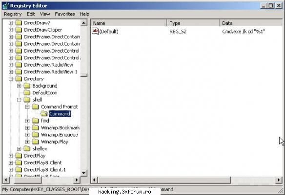 command prompt (right button in explorer) - Vezi in poza: HKEY_CLASSES_ROOT\Directory\shell - n00bs