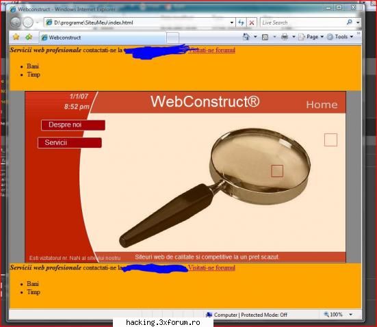 am facut cu ajutorul unui editor web un site flash pe care am avut optiunea sa l salvez pe